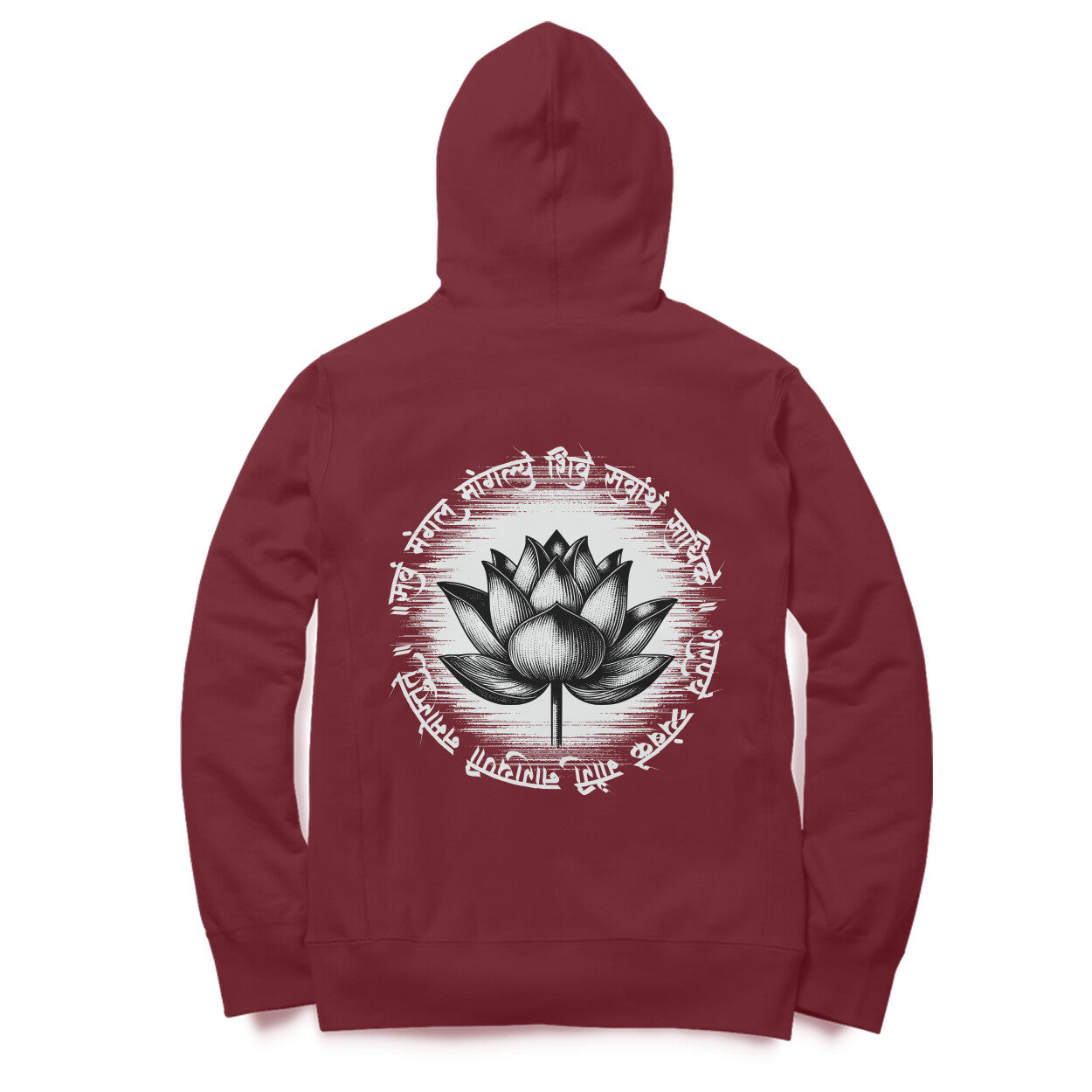 Back View - Maroon Shri Krishna silhouette hoodie – devotional oversized hoodie with front and back Krishna design