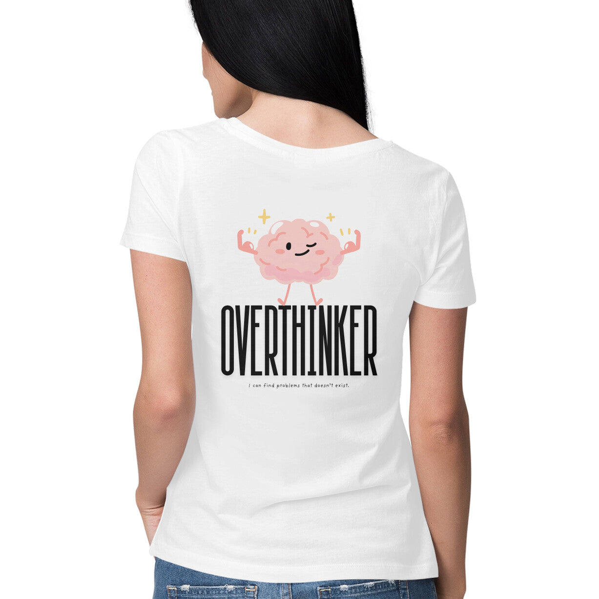 Overthinker women’s t-shirt – minimalist cotton tee with mental health quote