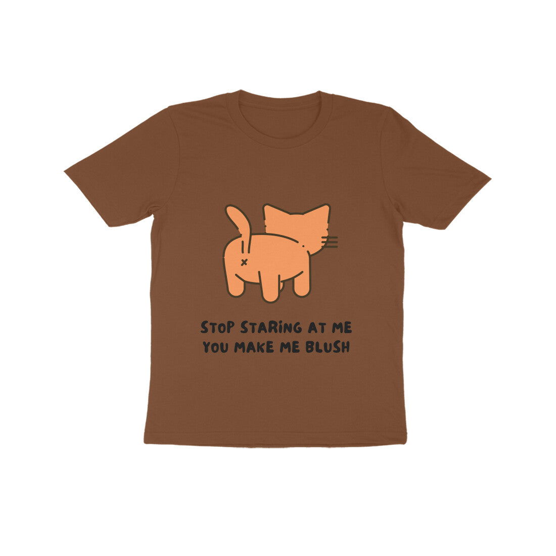 Front View - Stop Staring kids t-shirt – funny cotton tee with cat graphic and cheeky quote