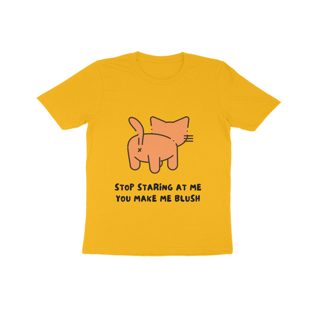 Front View - Stop Staring kids t-shirt – funny cotton tee with cat graphic and cheeky quote