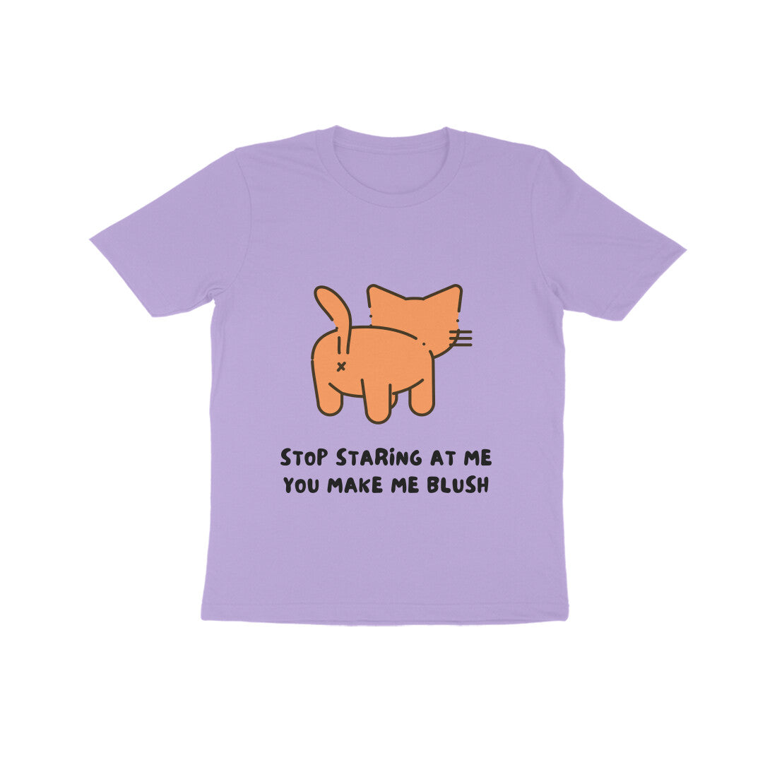 Front View - Stop Staring kids t-shirt – funny cotton tee with cat graphic and cheeky quote
