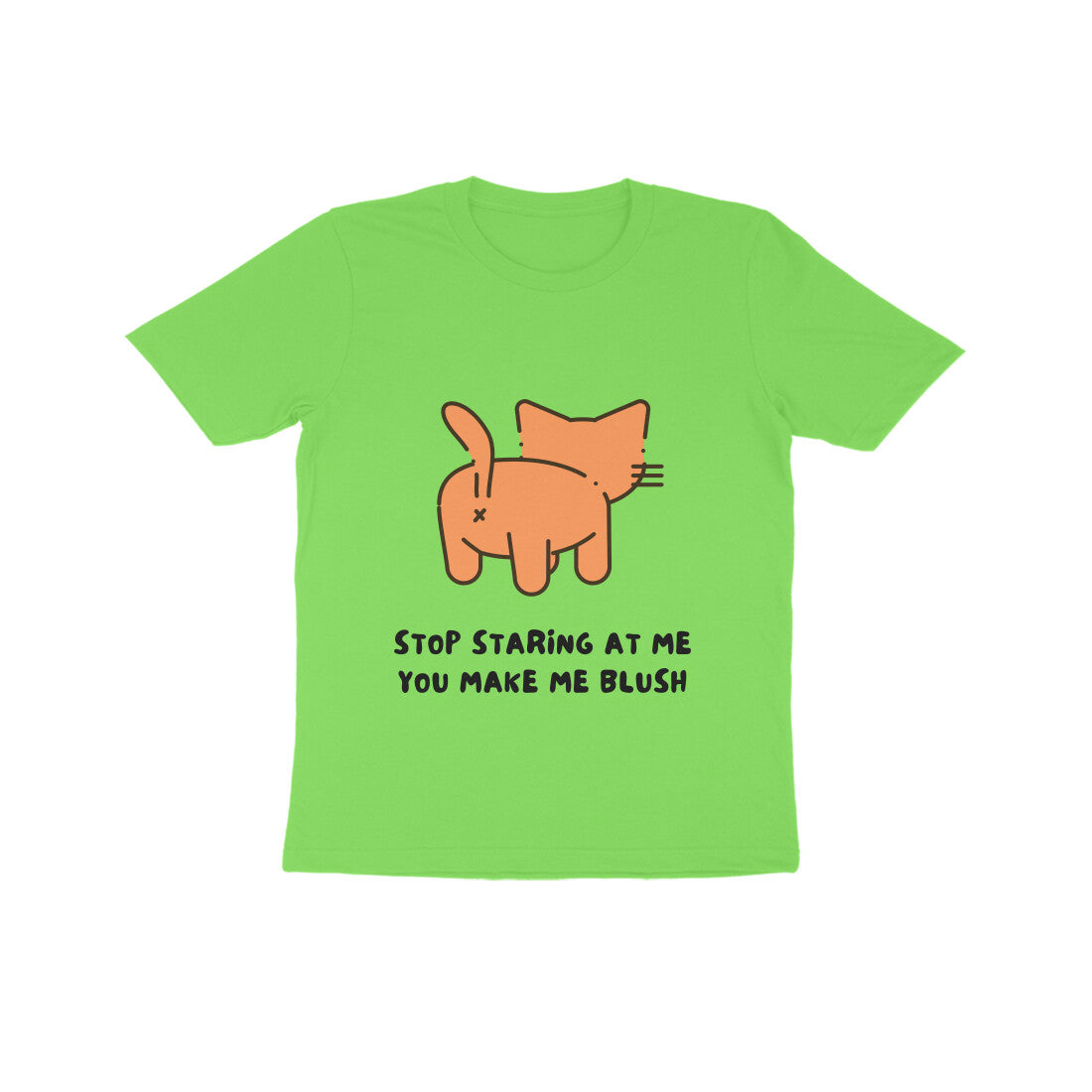 Front View - Stop Staring kids t-shirt – funny cotton tee with cat graphic and cheeky quote
