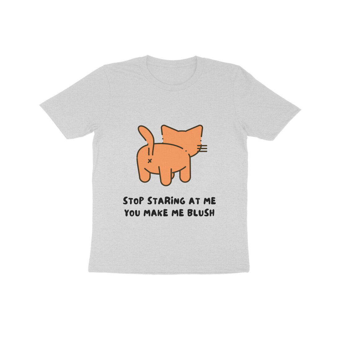 Front View - Stop Staring kids t-shirt – funny cotton tee with cat graphic and cheeky quote