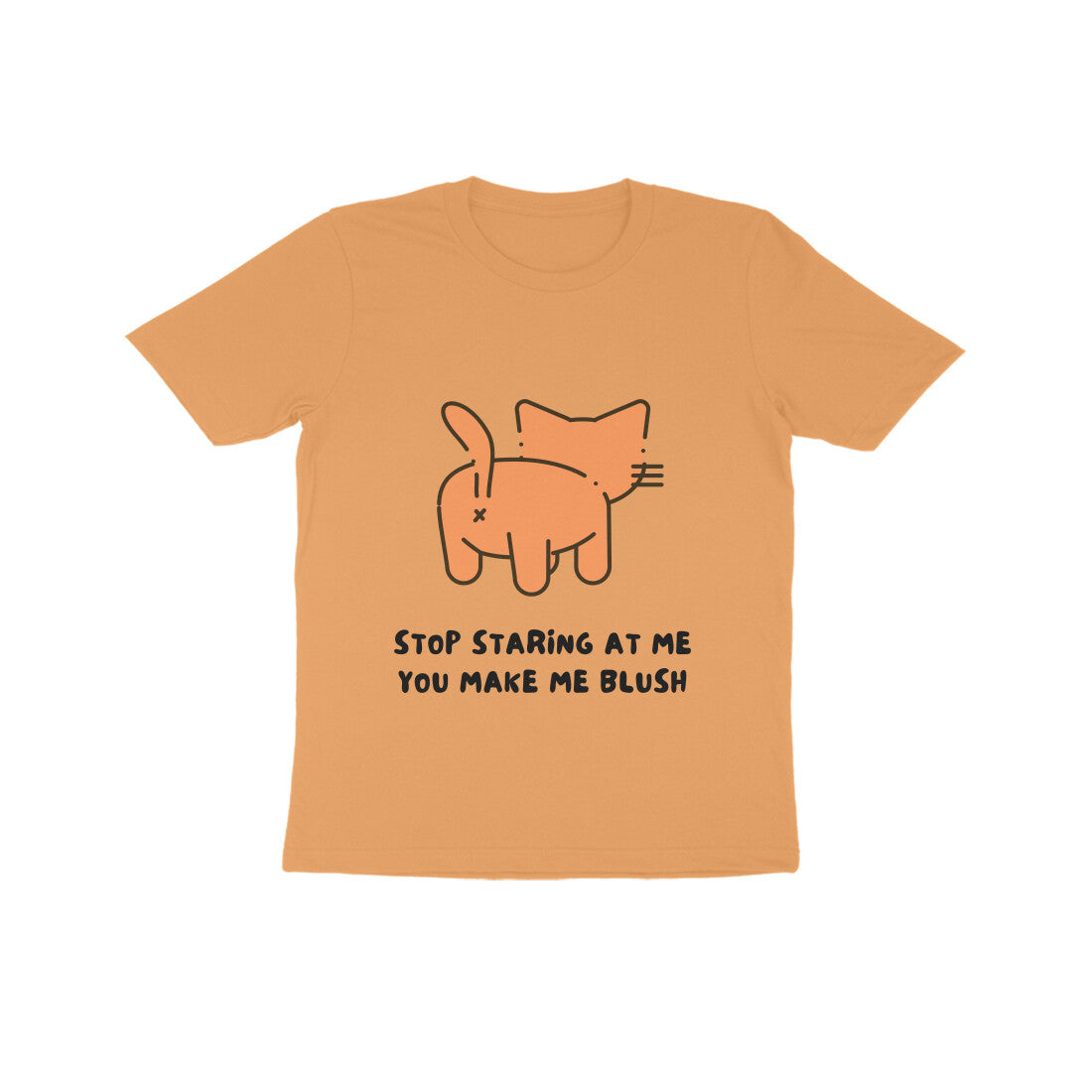 Front View - Stop Staring kids t-shirt – funny cotton tee with cat graphic and cheeky quote