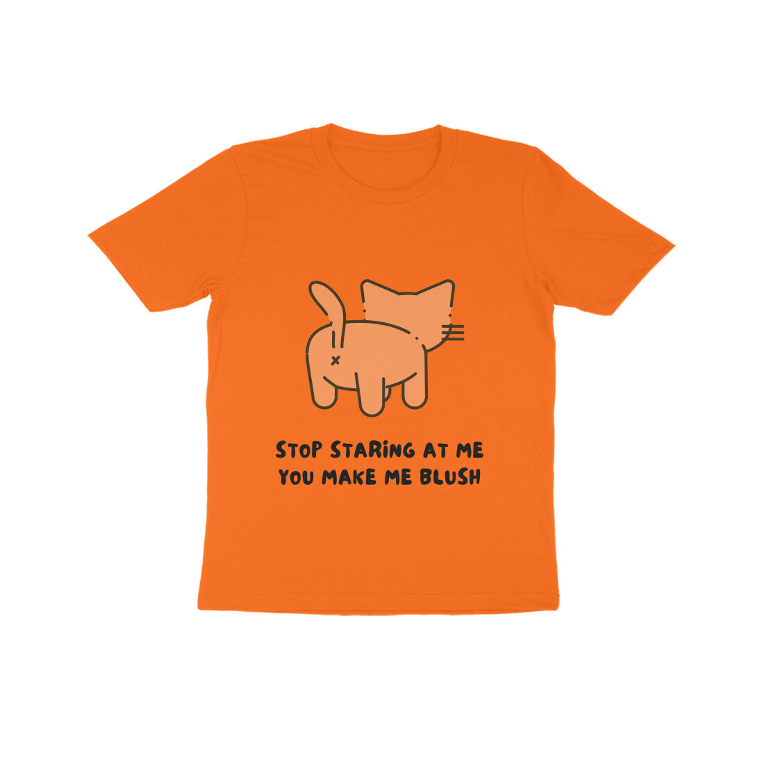 Front View - Stop Staring kids t-shirt – funny cotton tee with cat graphic and cheeky quote