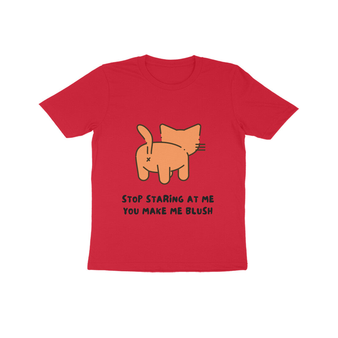 Front View - Stop Staring kids t-shirt – funny cotton tee with cat graphic and cheeky quote