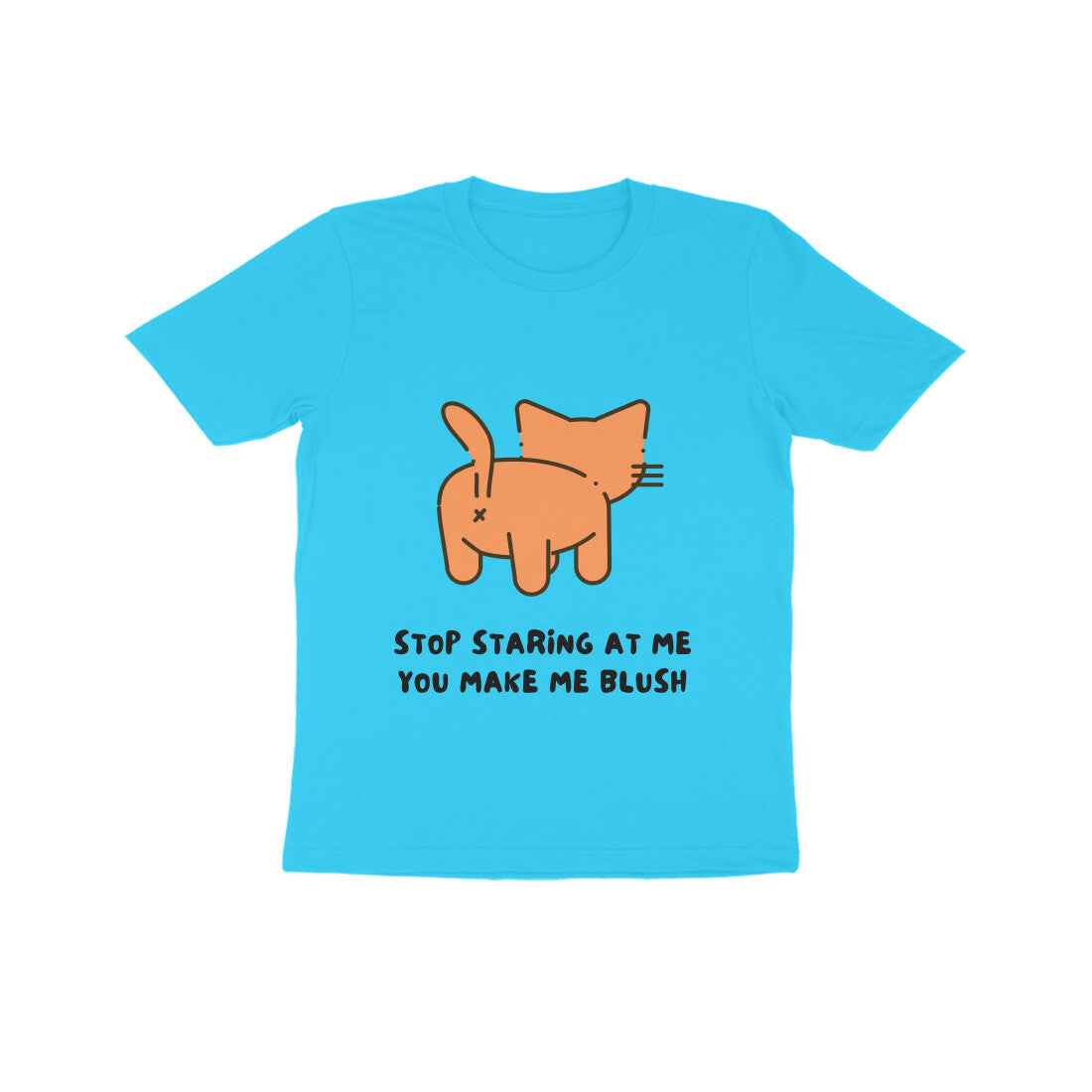 Front View - Stop Staring kids t-shirt – funny cotton tee with cat graphic and cheeky quote