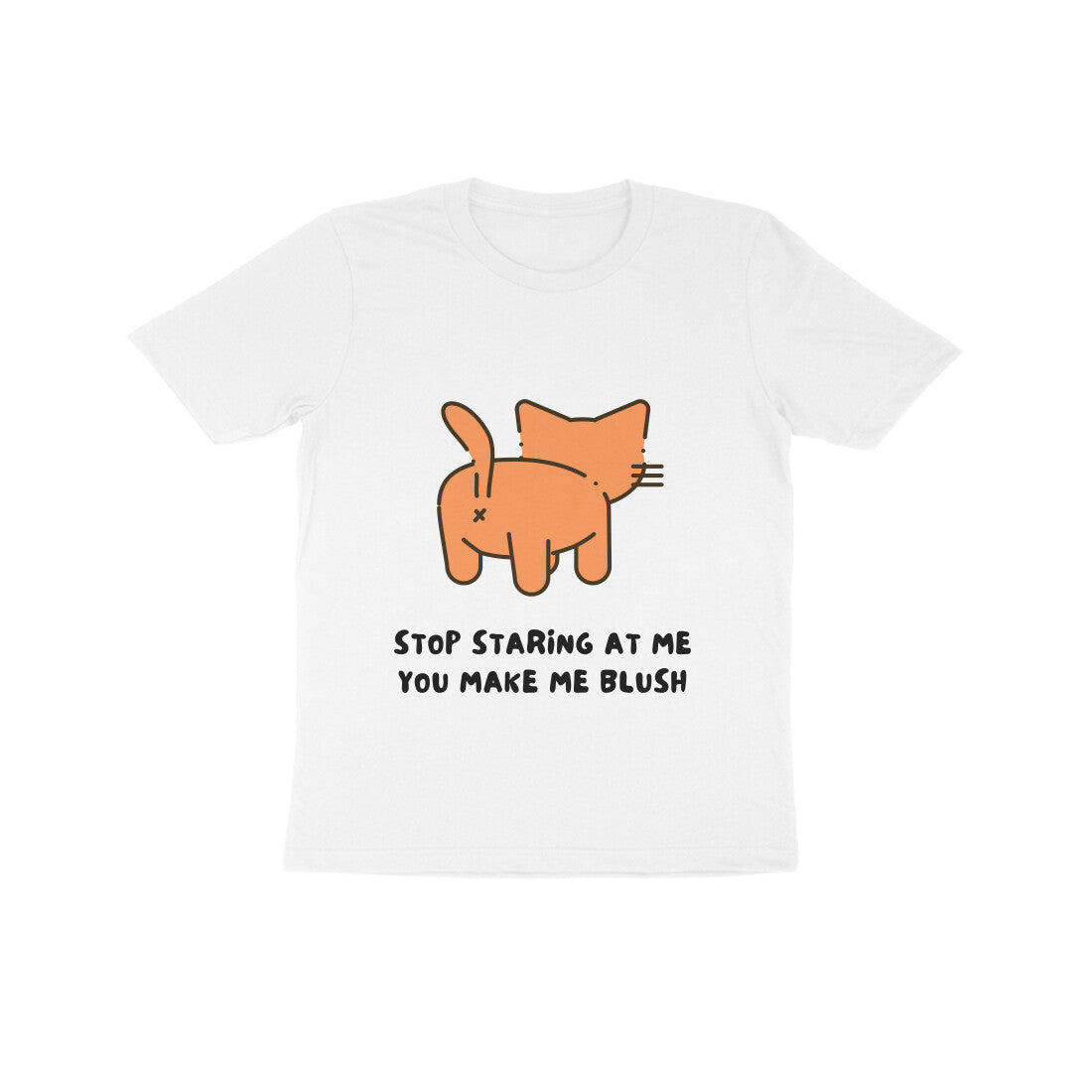 Front View - Stop Staring kids t-shirt – funny cotton tee with cat graphic and cheeky quote