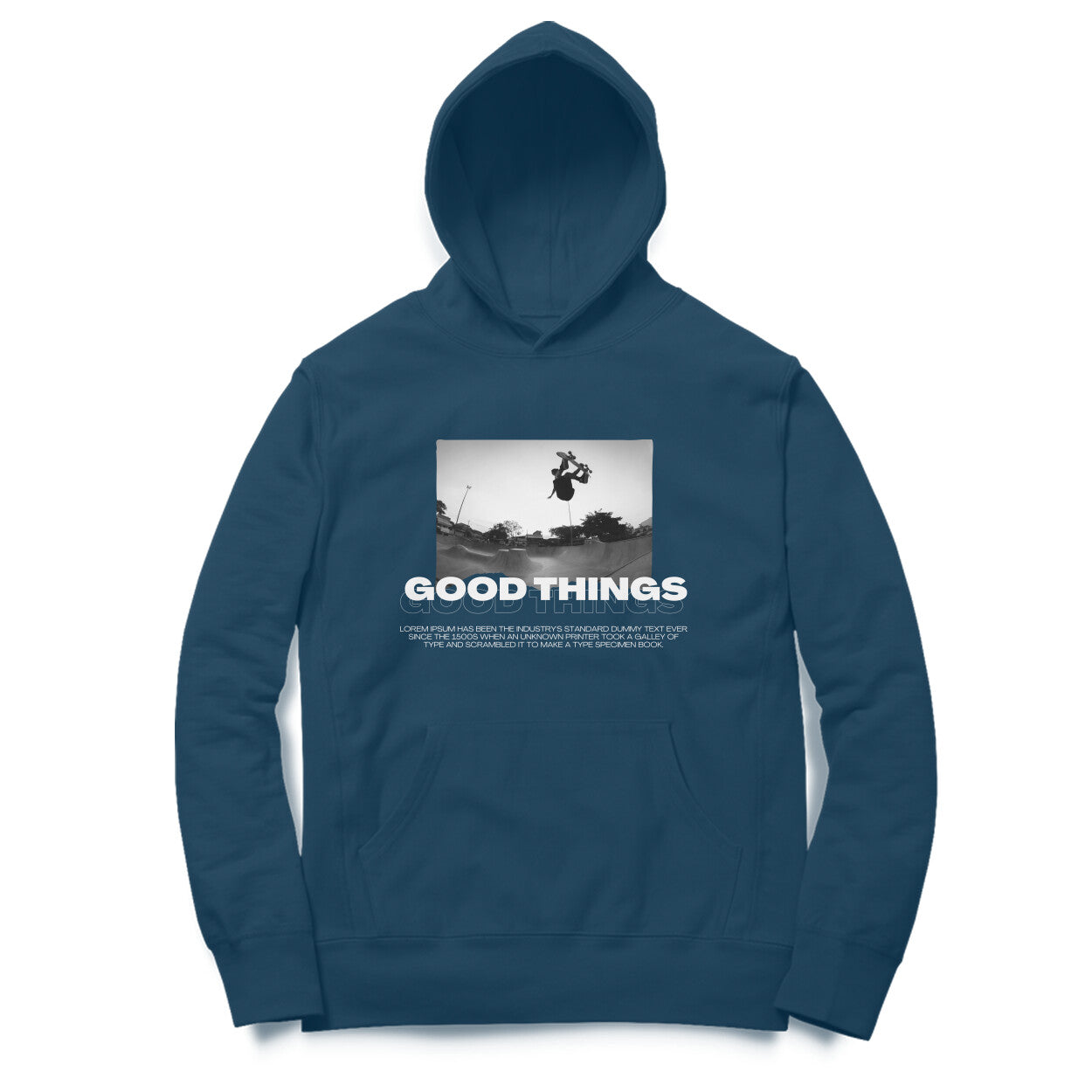 Front View - Good Things hoodie – cozy oversized hoodie with positive quote and streetwear style