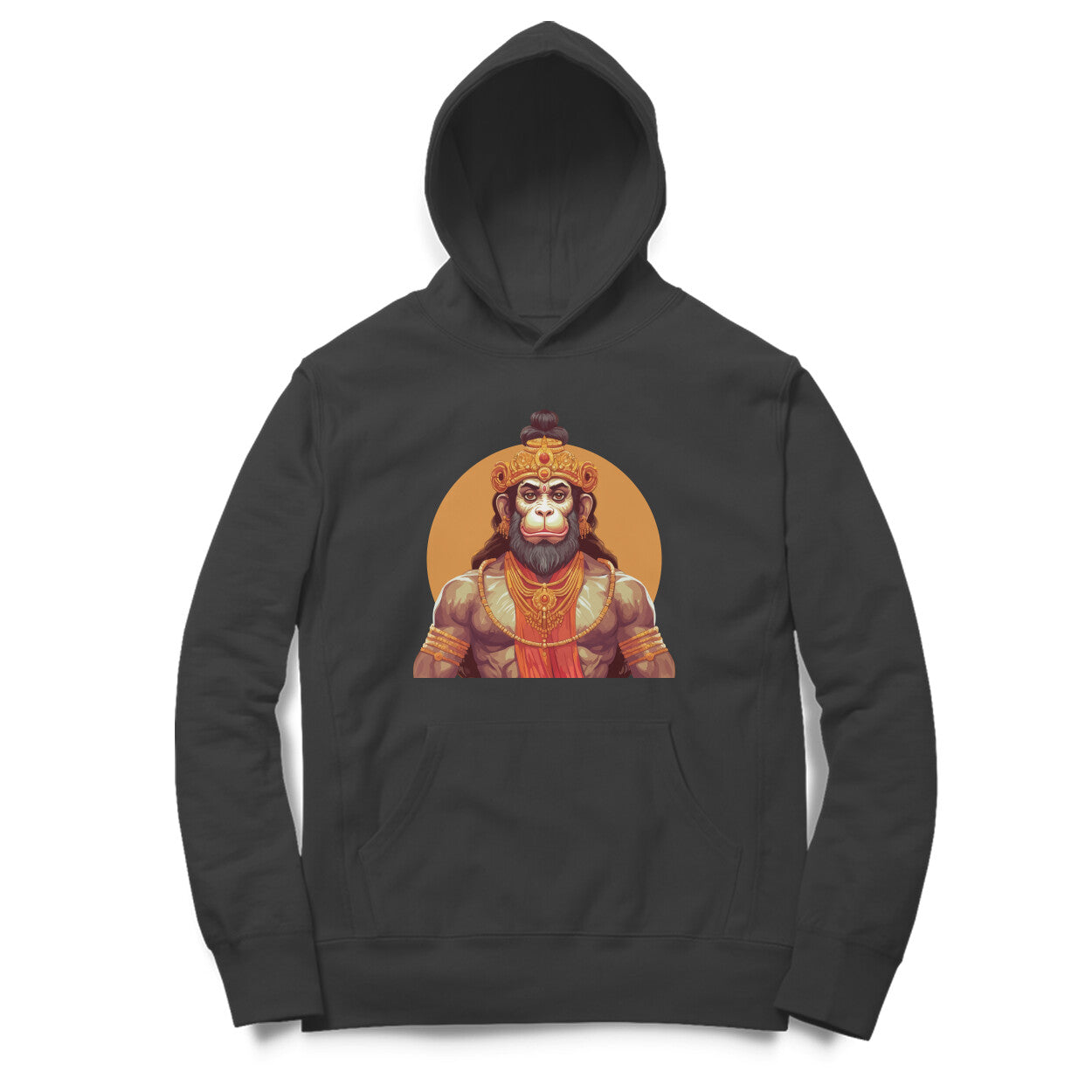 Front View - Veer Hanuman hoodie – oversized devotional cotton hoodie with Hanuman graphic and warrior theme