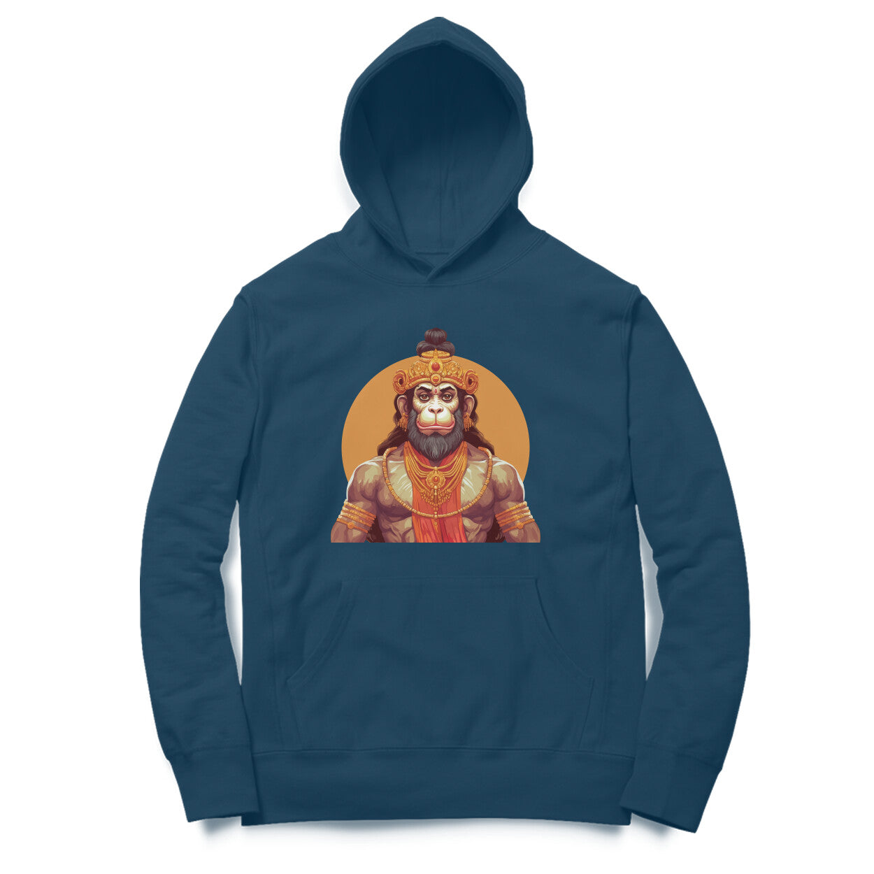 Front View - Veer Hanuman hoodie – oversized devotional cotton hoodie with Hanuman graphic and warrior theme