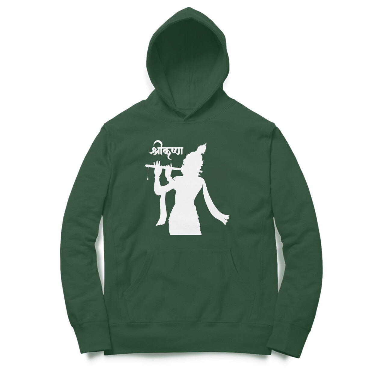 Front View - Shri Krishna silhouette hoodie – devotional oversized hoodie with front and back Krishna design