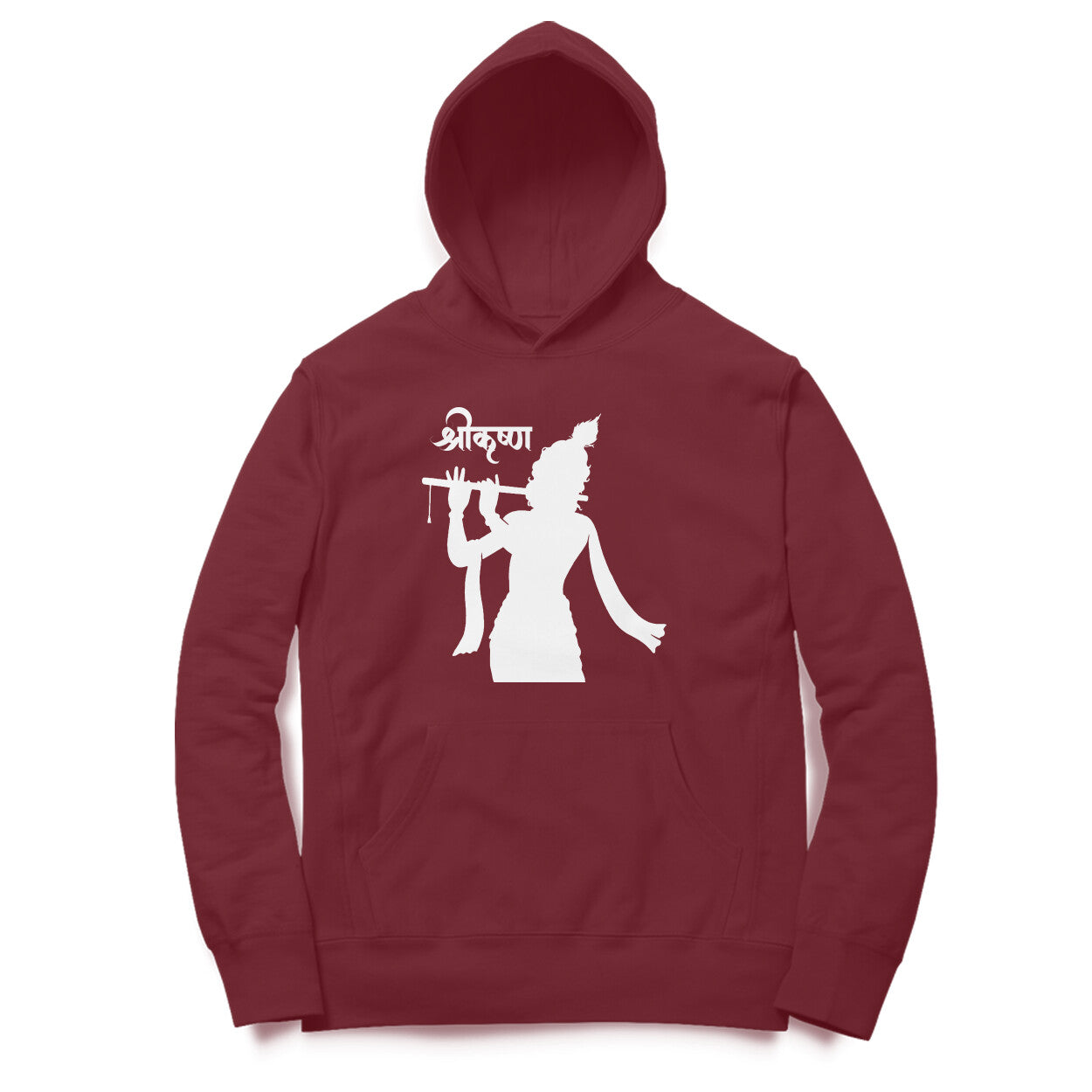 Front View - Maroon Shri Krishna silhouette hoodie – devotional oversized hoodie with front and back Krishna design