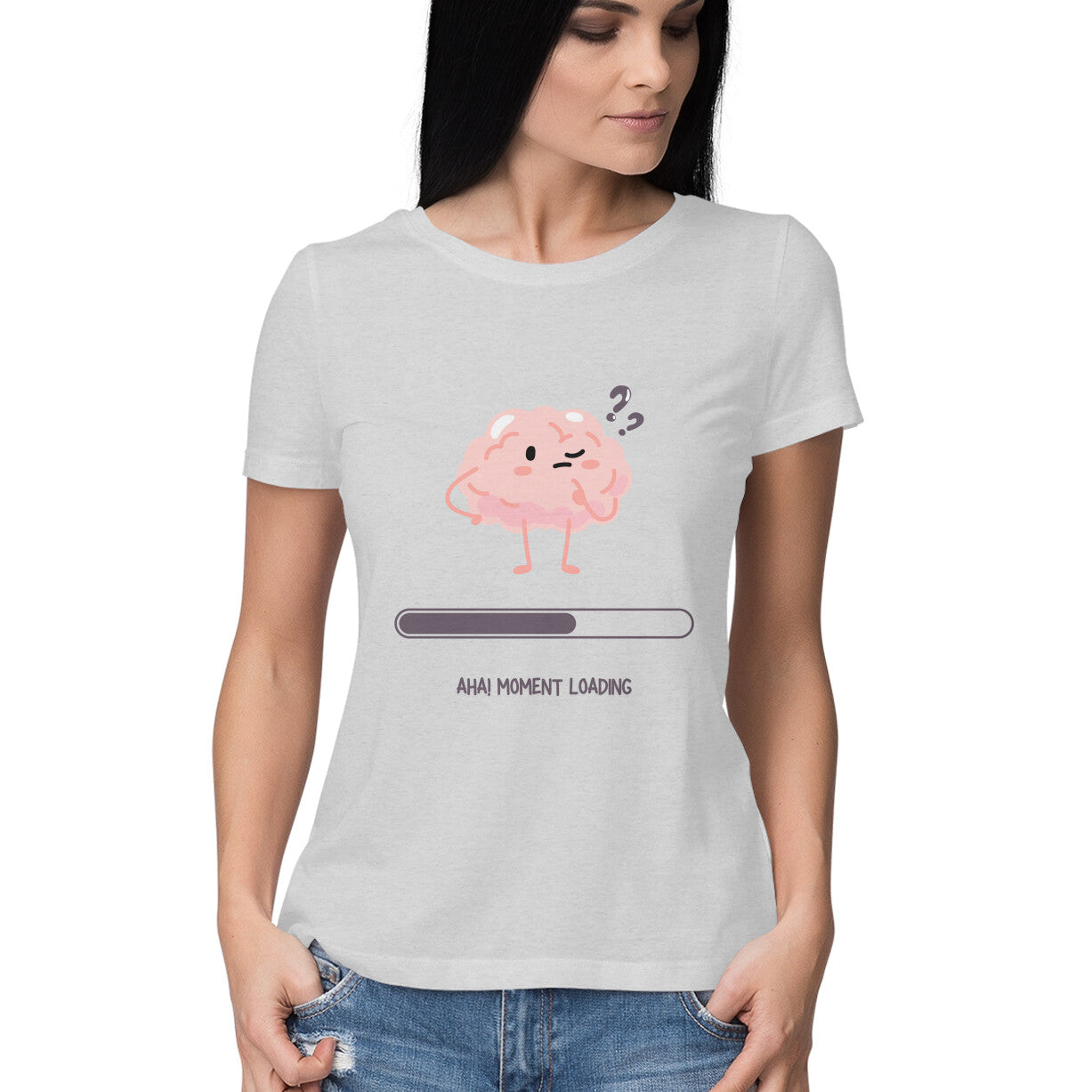 Front View - Grey Overthinker women’s t-shirt – minimalist cotton tee with mental health quote