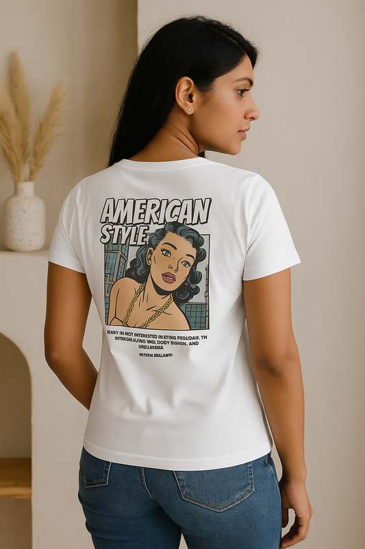 American Style women’s t-shirt – cotton pop art graphic tee with vintage vibe