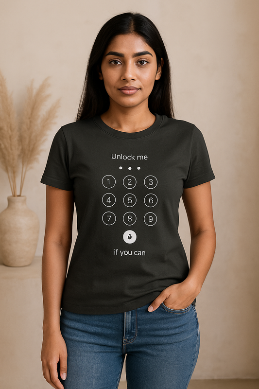 Unlock Me t-shirt – funny graphic cotton tee with phone password screen design