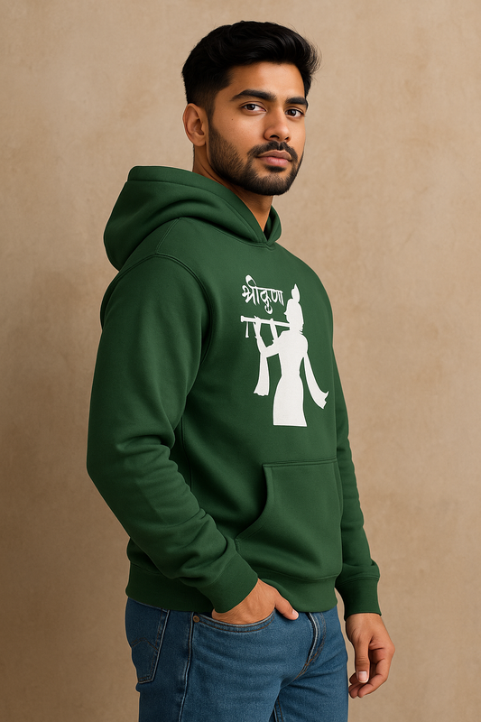Shri Krishna silhouette hoodie – devotional oversized hoodie with front and back Krishna design
