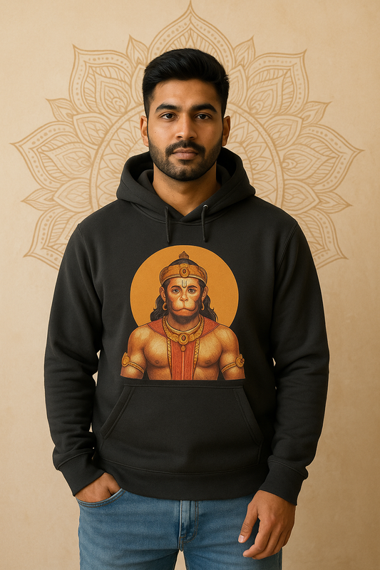 Veer Hanuman hoodie – oversized devotional cotton hoodie with Hanuman graphic and warrior theme
