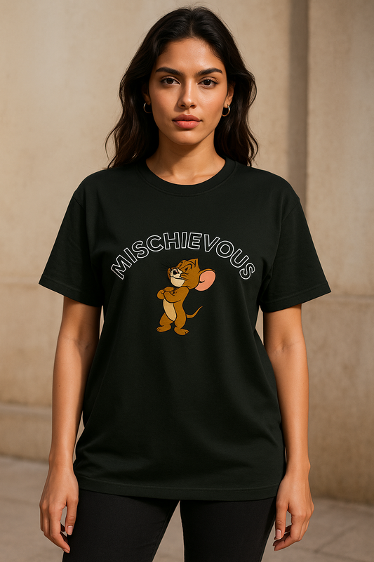Mischievous Mouse T-Shirt - Funny Cartoon Graphic Oversized Tee