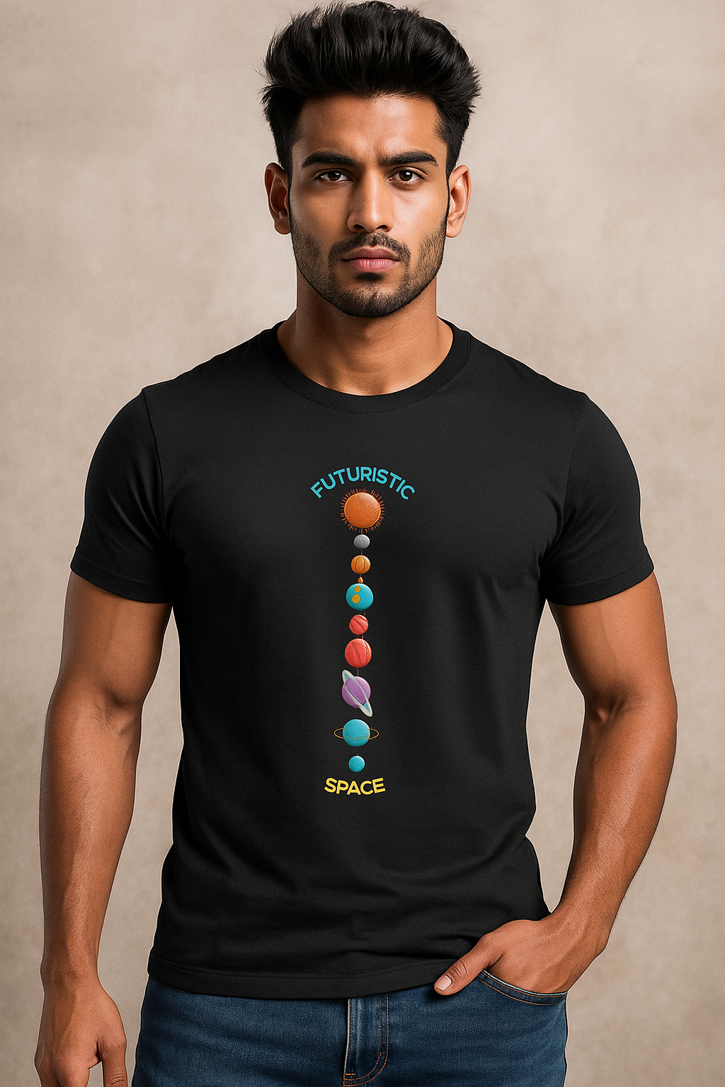 Futuristic Space t-shirt – casual fit cotton tee with sci-fi graphic