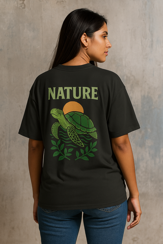 Nature Turtle oversized t-shirt – eco-inspired unisex cotton tee with turtle graphic
