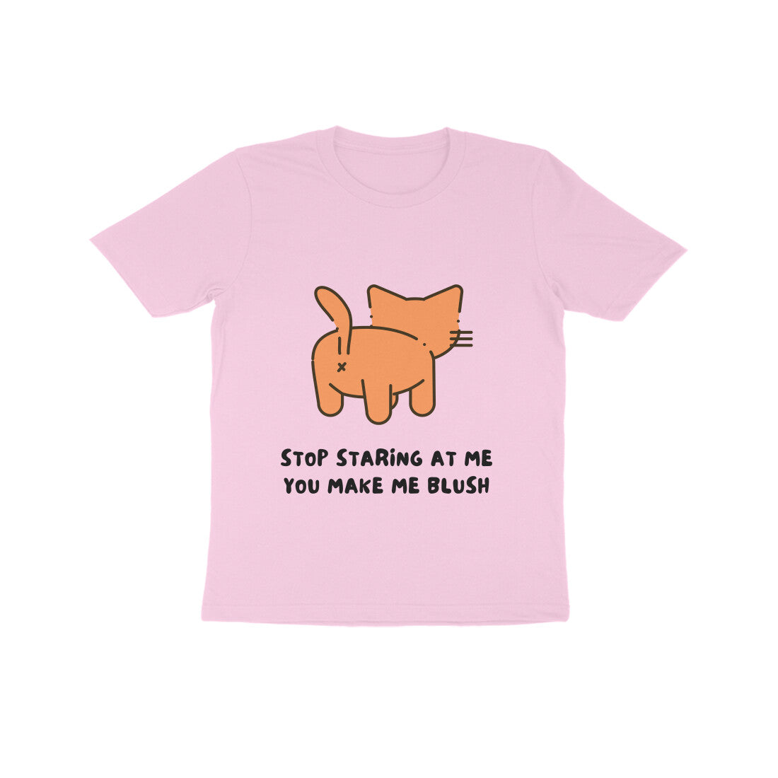 Front View - Stop Staring kids t-shirt – funny cotton tee with cat graphic and cheeky quote
