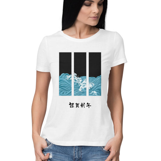 Front View - Ocean Zen t-shirt – Japanese wave aesthetic cotton tee with calm ocean design