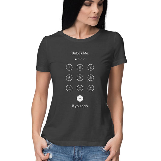 Front View - Unlock Me t-shirt – funny graphic cotton tee with phone password screen design